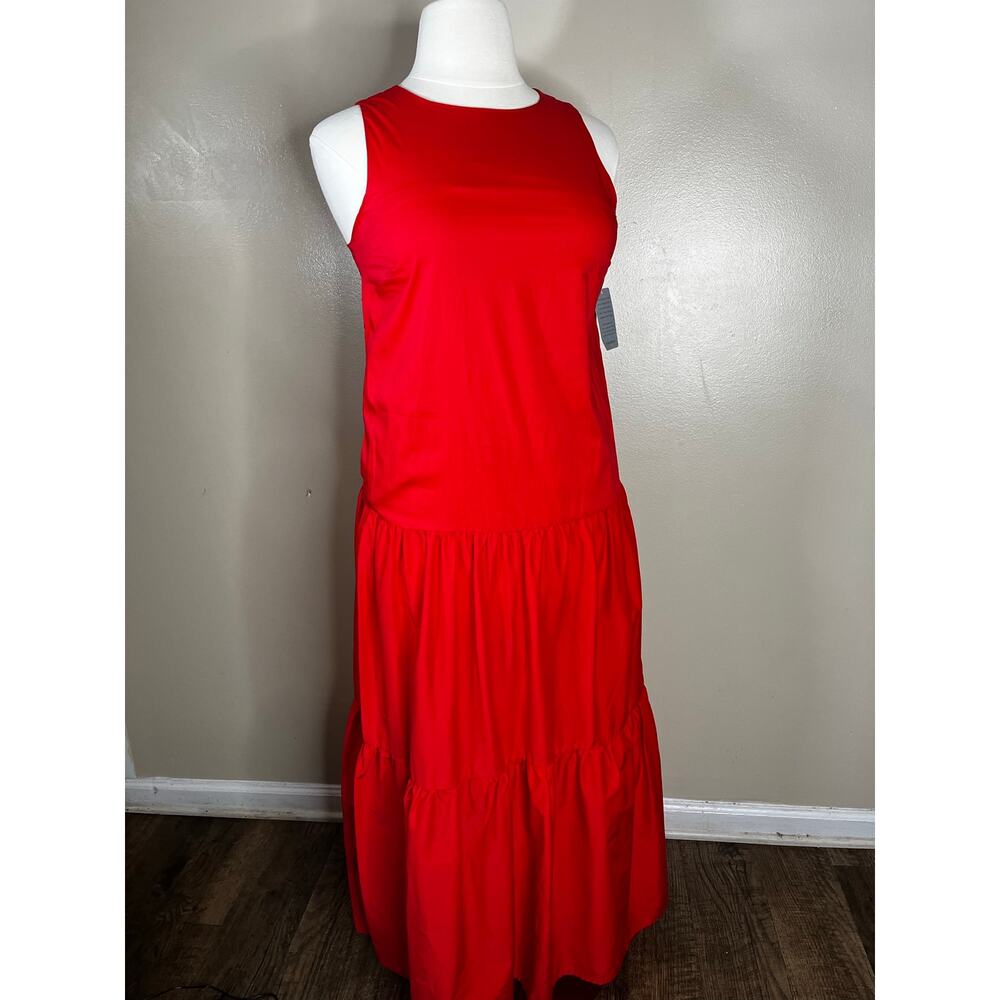 MELLODAY Bright Orange Sleeveless Tiered Prarie Maxi Dresss Size L - Picture 3 of 9